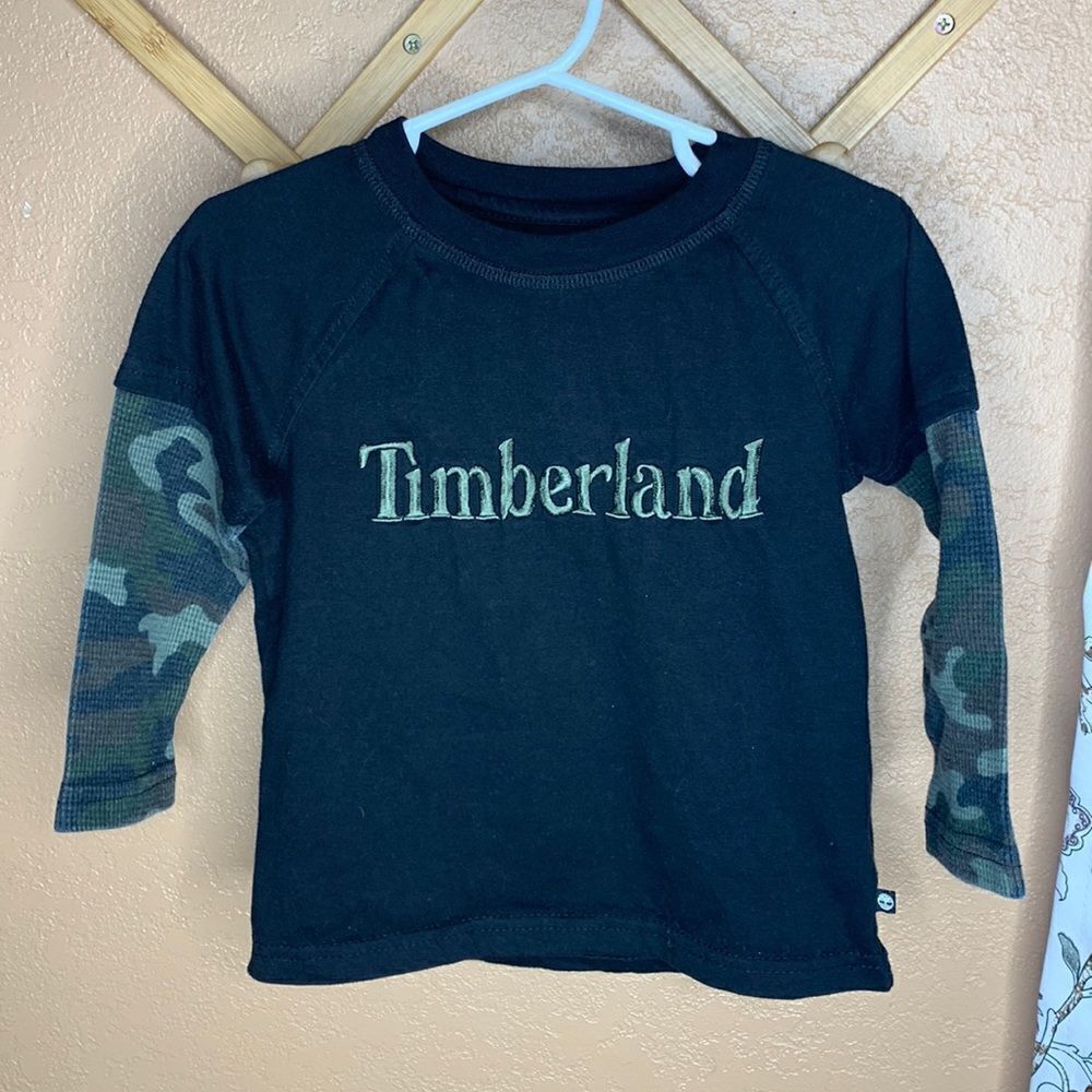 Timberland Black Long Sleeve Shirt W/ Camo Thermal Sleeves Size 2T